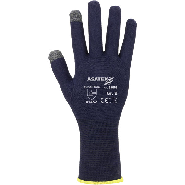 Smartphone Arbeitshandschuhe mit Punktbenoppung blau Feinstrickhandschuhe geeignet für das Arbeiten mit Touchscreens