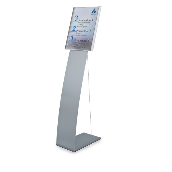 ATLANTIC Bodenaufsteller mit Infotafel DIN A3 hoch silber mattes Aluminiumprofil, Bodenaufsteller mit Spannseil,
