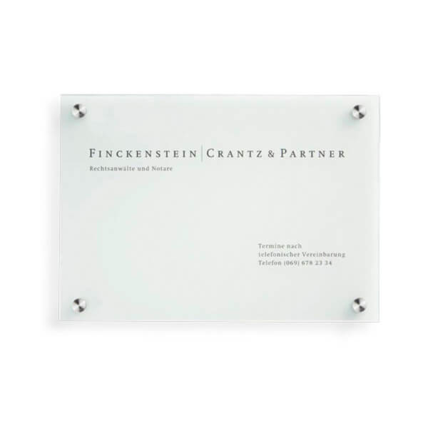 CRISTALLO Wandschilder aus Einscheiben - Sicherheitsglas, hochwertige Edelstahlhalter,