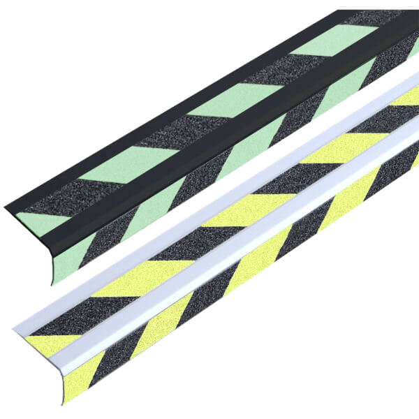 Antirutsch - Treppenkantenprofil, Doppelstreifen, Universal,  Farbe Antirutschbelag:  tagesfluoreszierend,  schwarz / gelb, 
