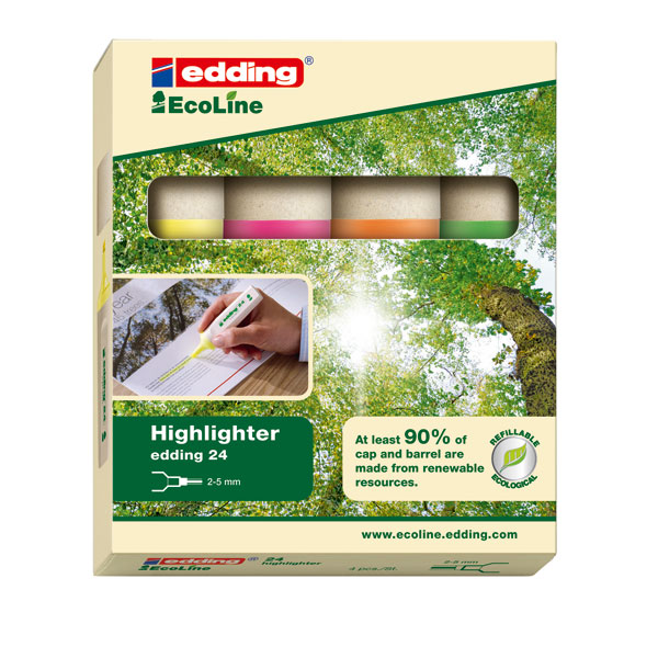 Edding 24 EcoLine Textmarker, Nachfüllbar – Gelb/rosa, Keilspitze 2-5 Mm, Aus Nachwachsenden Rohstoffen