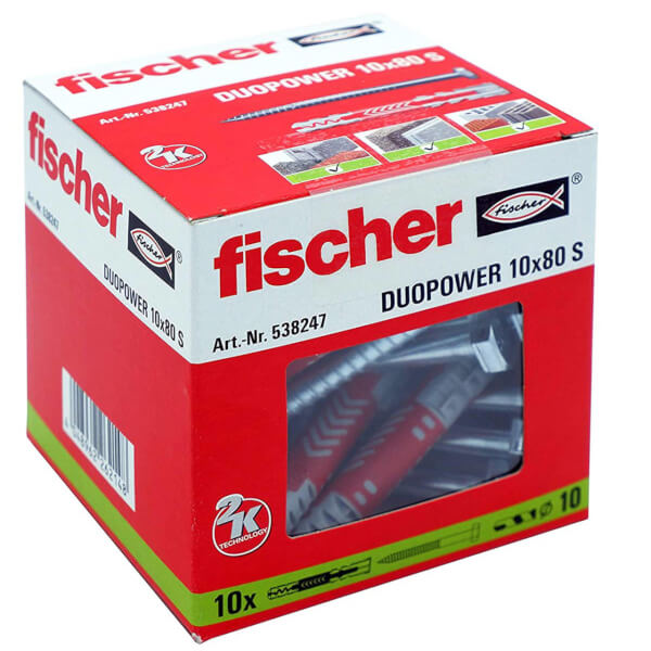 fischer DuoPower 10 x 80 S zwei Komponenten Klapp - , Spreiz - und Knotdübel mit Schrauben