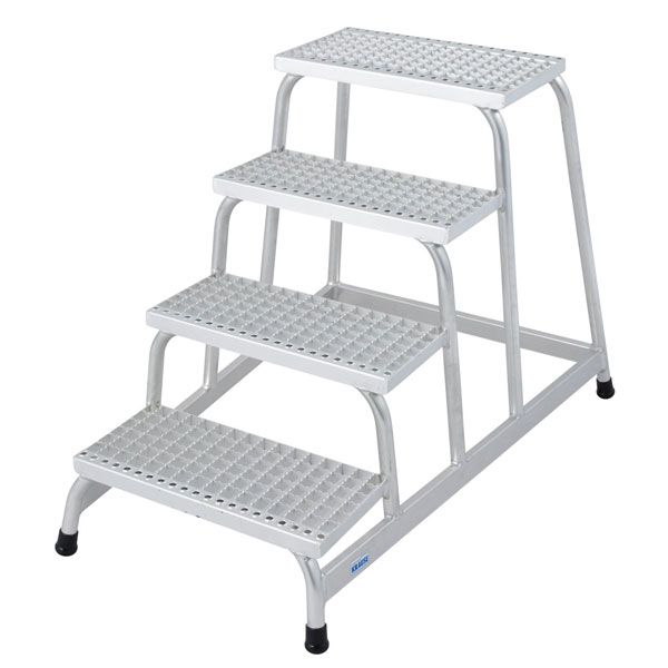 Produktbild von WEDO 2151 Mobile Trittleiter Aus Aluminium Mit Rollen, Tragkraft 150 Kg, Farbe Silber, Senkt