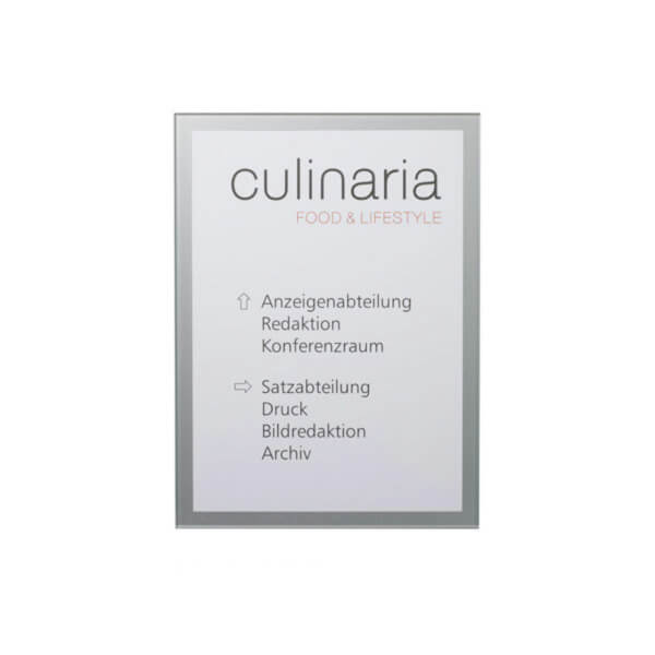 OFFICE Infotafeln, hochwertige Beschilderung aus Glas und Aluminium,