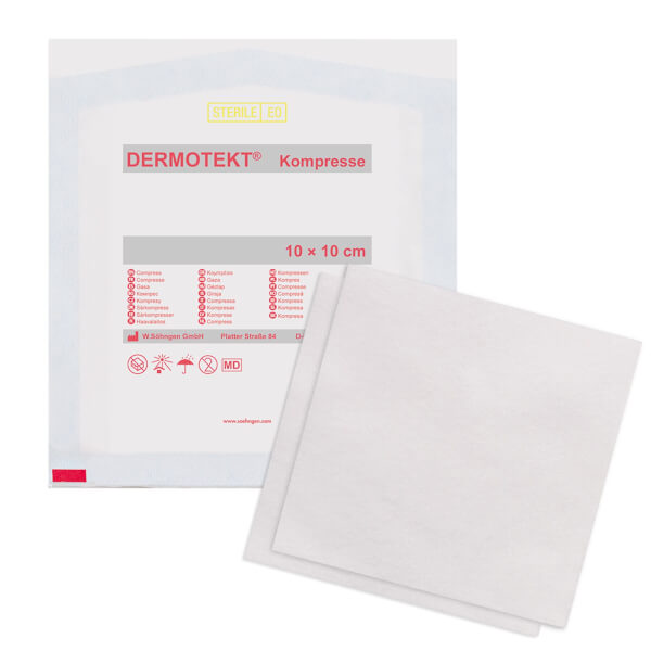 DERMOTEKT® Kompresse V, 2 Stück vollvolumiges Polyestervlies, hohe Saugfähigkeit,